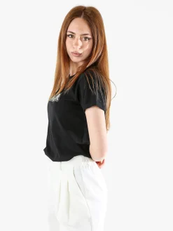The People Rep T-shirt donna in cotone con scritta di strass e pietre - nero