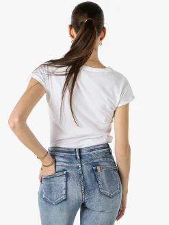 The People Rep T-shirt girocollo da donna in cotone con perline - bianco