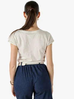 The People Rep T-shirt girocollo da donna in cotone con perline - beige