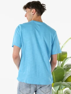 The People Rep T-shirt in cotone da uomo con taschino - turchese