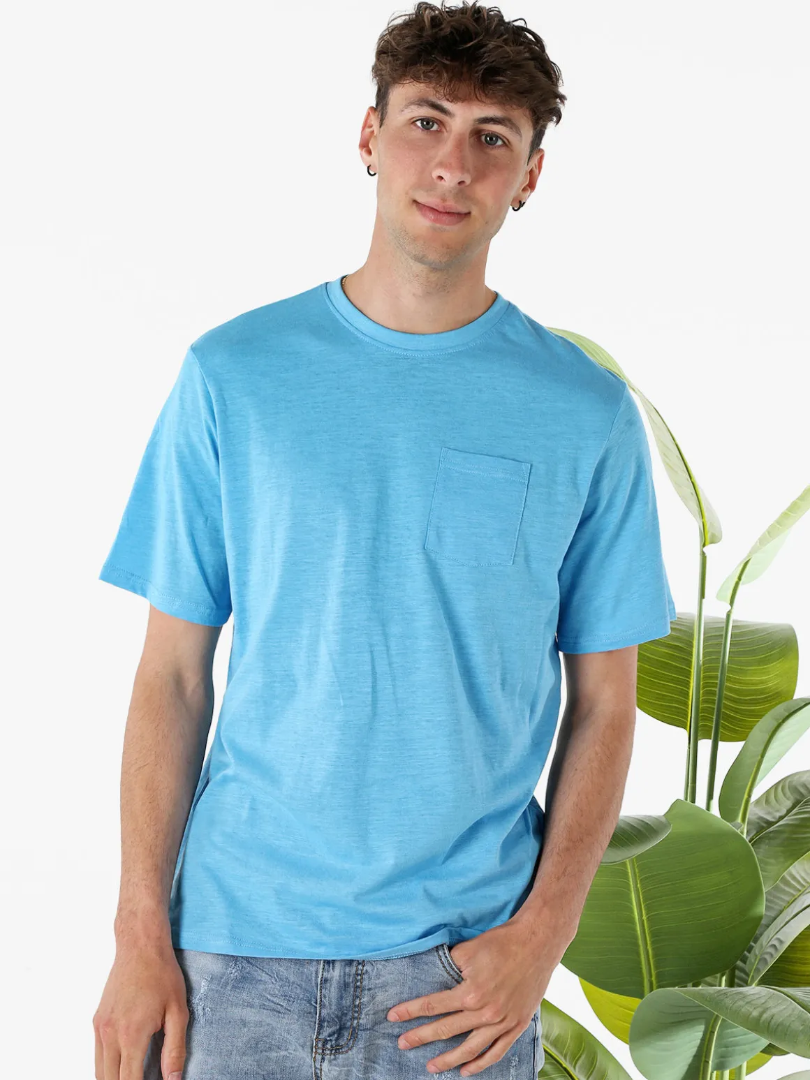 The People Rep T-shirt in cotone da uomo con taschino - turchese