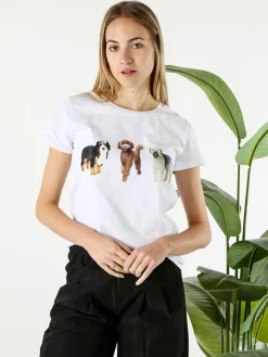 Timiami Collection T-shirt donna in cotone con stampa cani - bianco