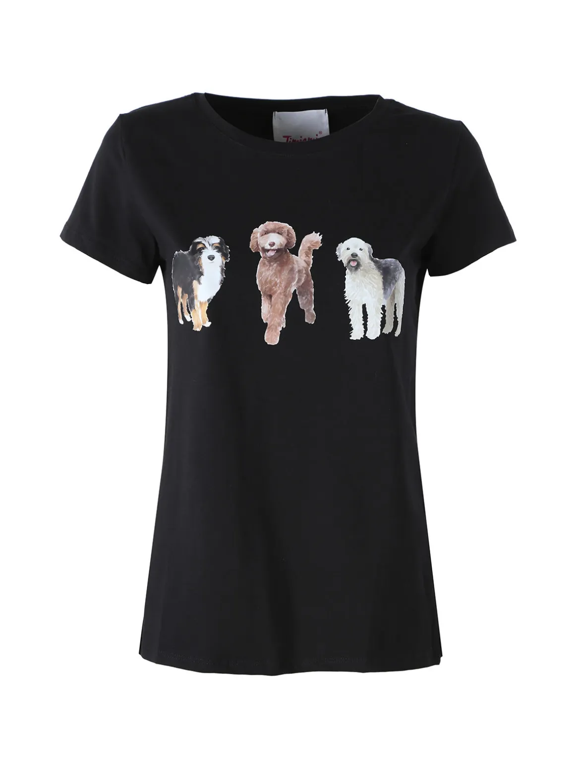 Timiami Collection T-shirt donna in cotone con stampa cani - nero