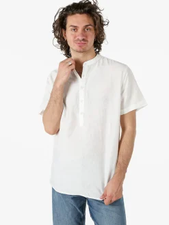 Tmk Camicia da uomo leggera a maniche corte con colletto alla coreana - bianco