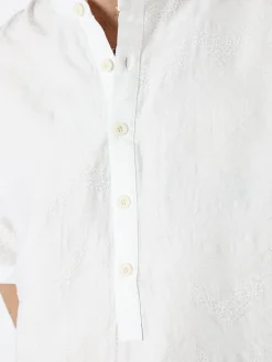Tmk Camicia da uomo leggera a maniche corte con colletto alla coreana - bianco