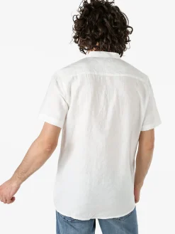 Tmk Camicia da uomo leggera a maniche corte con colletto alla coreana - bianco