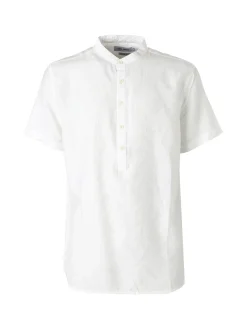 Tmk Camicia da uomo leggera a maniche corte con colletto alla coreana - bianco