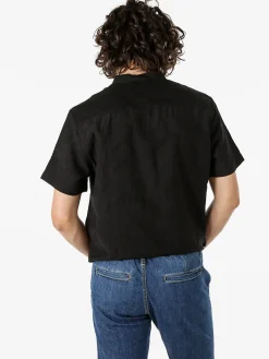 Tmk Camicia da uomo leggera a maniche corte con colletto alla coreana - nero