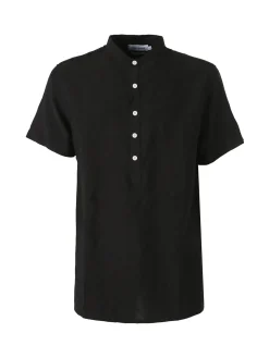 Tmk Camicia da uomo leggera a maniche corte con colletto alla coreana - nero