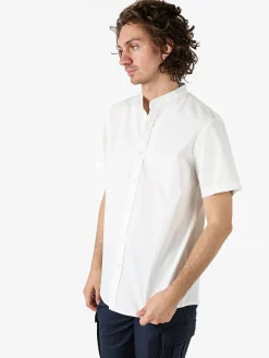 Tmk Camicia uomo misto lino e cotone a maniche corte con colletto alla coreana - bianco