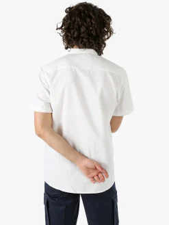 Tmk Camicia uomo misto lino e cotone a maniche corte con colletto alla coreana - bianco