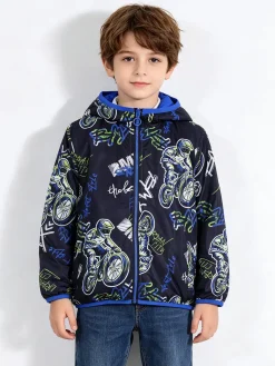 Top Style Giubbino 100 grammi da bambino reversibile con cappuccio e zip - blu