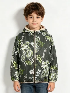 Top Style Giubbino 100 grammi da bambino reversibile con cappuccio e zip - beige