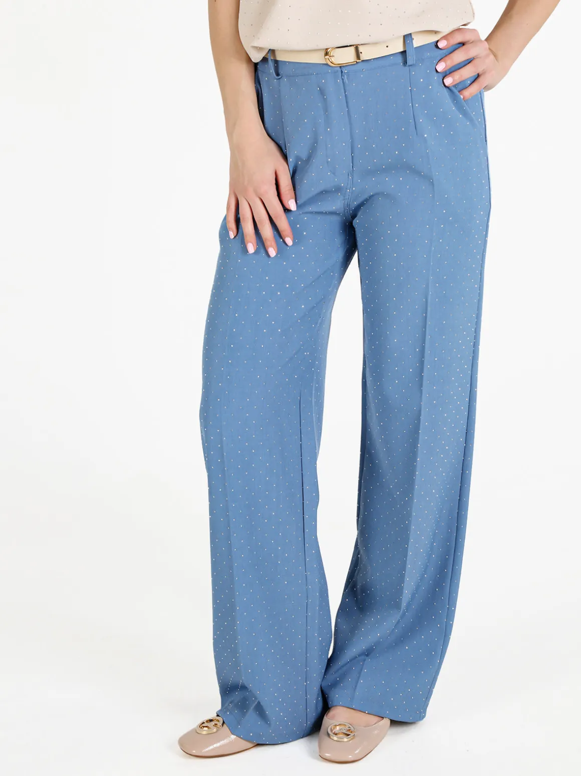 Top Trendy Pantaloni donna a gamba larga con strass