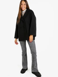 Trasparenze Cappotto corto da donna a doppiopetto con bottoni - nero