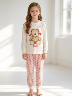 Trudi Pigiama lungo da bambina in cotone - panna