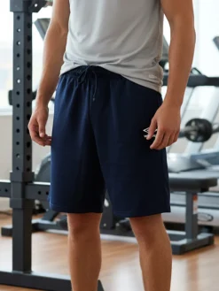 Umbro Bermuda sportivi da uomo in felpa di cotone con coulisse e logo - blu scuro