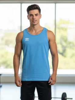 Umbro Canotta girocollo da uomo in cotone con logo - blu