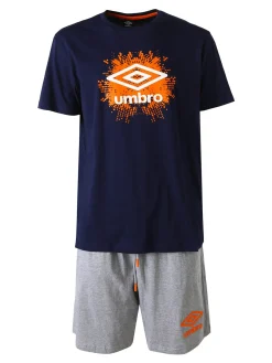Umbro Completo corto da uomo sportivo in cotone con t-shirt e bermuda - blu scuro