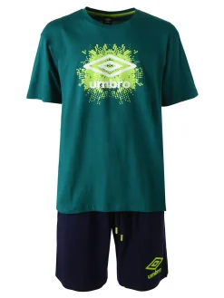 Umbro Completo corto da uomo sportivo in cotone con t-shirt e bermuda - verde