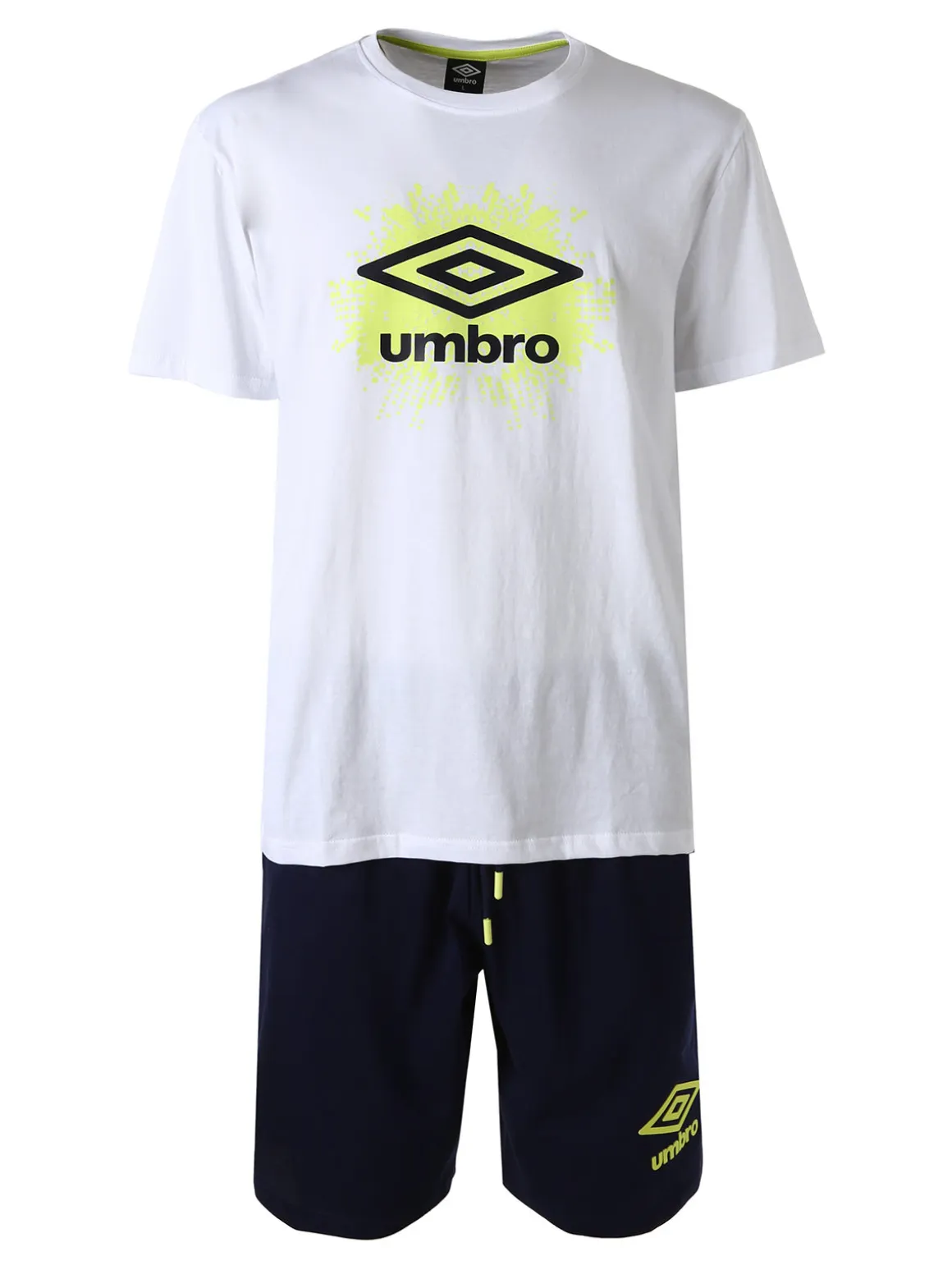 Umbro Completo corto da uomo sportivo in cotone con t-shirt e bermuda - bianco