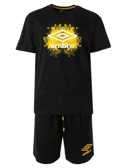 Umbro Completo corto da uomo sportivo in cotone con t-shirt e bermuda - nero