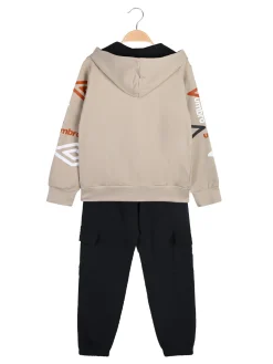 Umbro Completo tuta cargo 2 pezzi da bambino con cappuccio e zip - sabbia