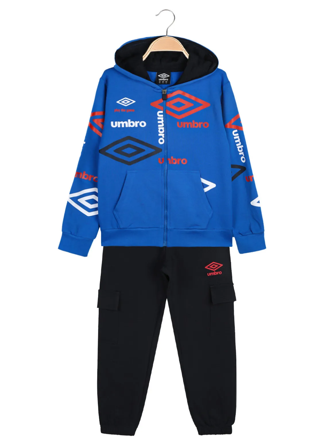 Umbro Completo tuta cargo 2 pezzi da bambino con cappuccio e zip - blu