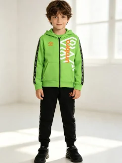 Umbro Completo tuta da bambino 2 pezzi full zip con cappuccio e logo - verde chiaro