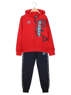 Umbro Completo tuta da bambino 2 pezzi full zip con cappuccio e logo - rosso