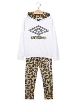 Umbro Completo tuta da ragazza con cappuccio e leggings con logo - bianco