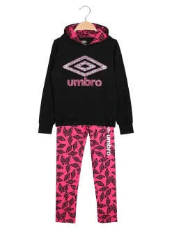 Umbro Completo tuta da ragazza con cappuccio e leggings con logo - nero