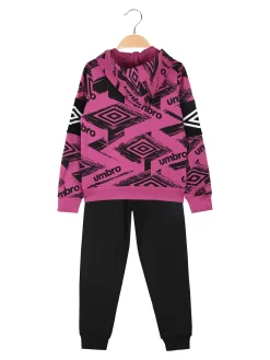 Umbro Completo tuta da ragazza 2 pezzi con cappuccio e zip - fucsia