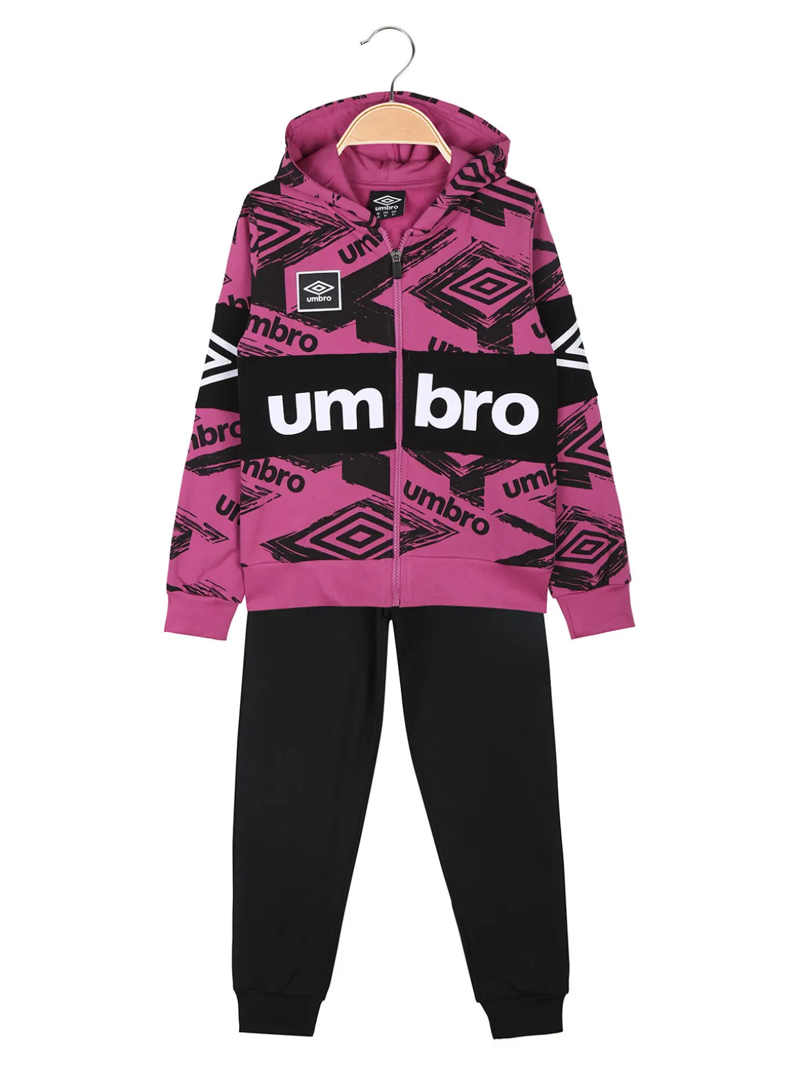 Umbro Completo tuta da ragazza 2 pezzi con cappuccio e zip - fucsia