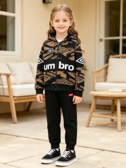 Umbro Completo tuta da ragazza 2 pezzi con cappuccio e zip - nero