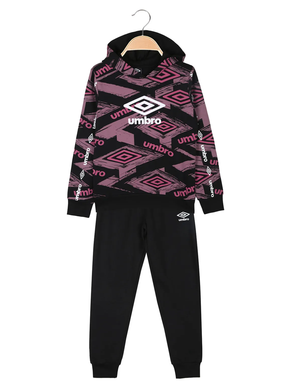 Umbro Completo tuta da ragazza 2 pezzi con cappuccio e interno felpato - porpora