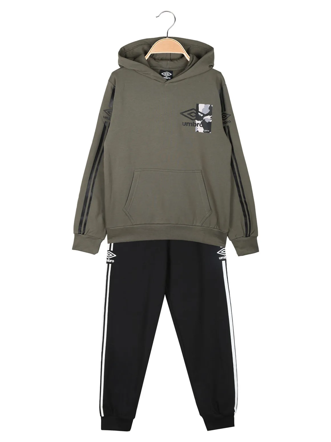 Umbro Completo tuta da ragazzo 2 pezzi con cappuccio e interno felpato - militare