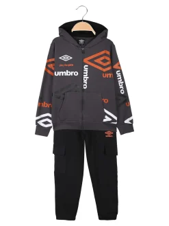 Umbro Completo tuta 2 pezzi cargo da ragazzo con cappuccio e zip - grigio scuro