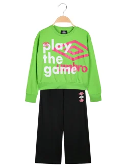 Umbro Completo tuta 2 pezzi da ragazza con felpa cropp e pantaloni a zampa - verde chiaro