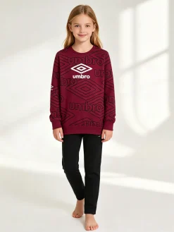 Umbro Completo tuta 2 pezzi da ragazza con interno felpato e stampa logo - porpora