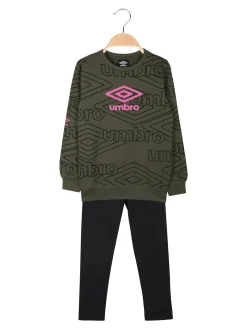 Umbro Completo tuta 2 pezzi da ragazza con interno felpato e stampa logo - militare