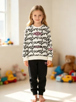 Umbro Completo tuta 2 pezzi da ragazza con interno felpato e stampa logo - panna