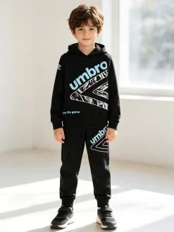 Umbro Completo tuta 2 pezzi da ragazzo in cotone con cappuccio - nero