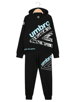 Umbro Completo tuta 2 pezzi da ragazzo in cotone con cappuccio - nero
