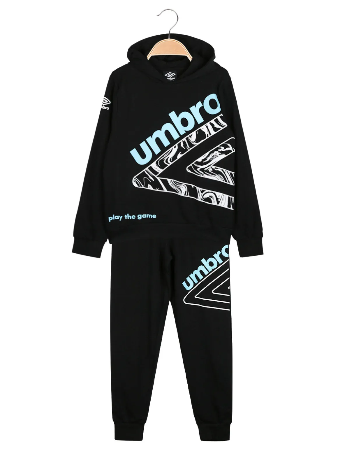 Umbro Completo tuta 2 pezzi da ragazzo in cotone con cappuccio - nero