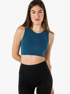 Umbro Top sportivo da donna con logo in cotone elasticizzato - ottanio