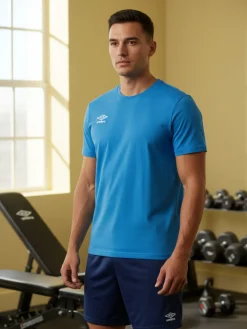 Umbro T-shirt girocollo da uomo in cotone con logo - blu