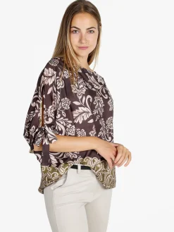 Unique Blusa donna a maniche corte a pipistrello - marrone