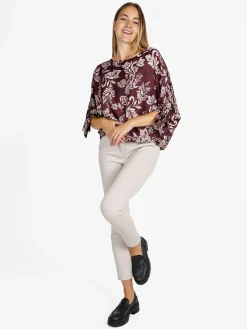 Unique Blusa donna a maniche corte a pipistrello - bordeaux