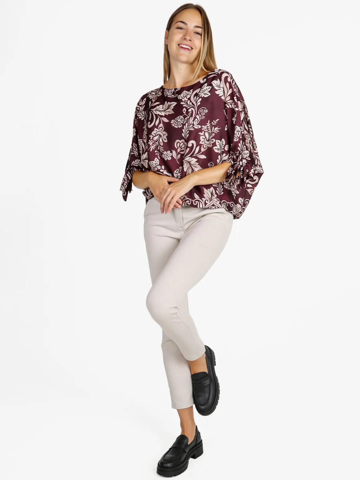 Unique Blusa donna a maniche corte a pipistrello - bordeaux